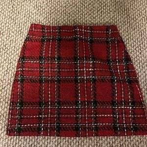 LOFT red plaid tweed skirt with pockets